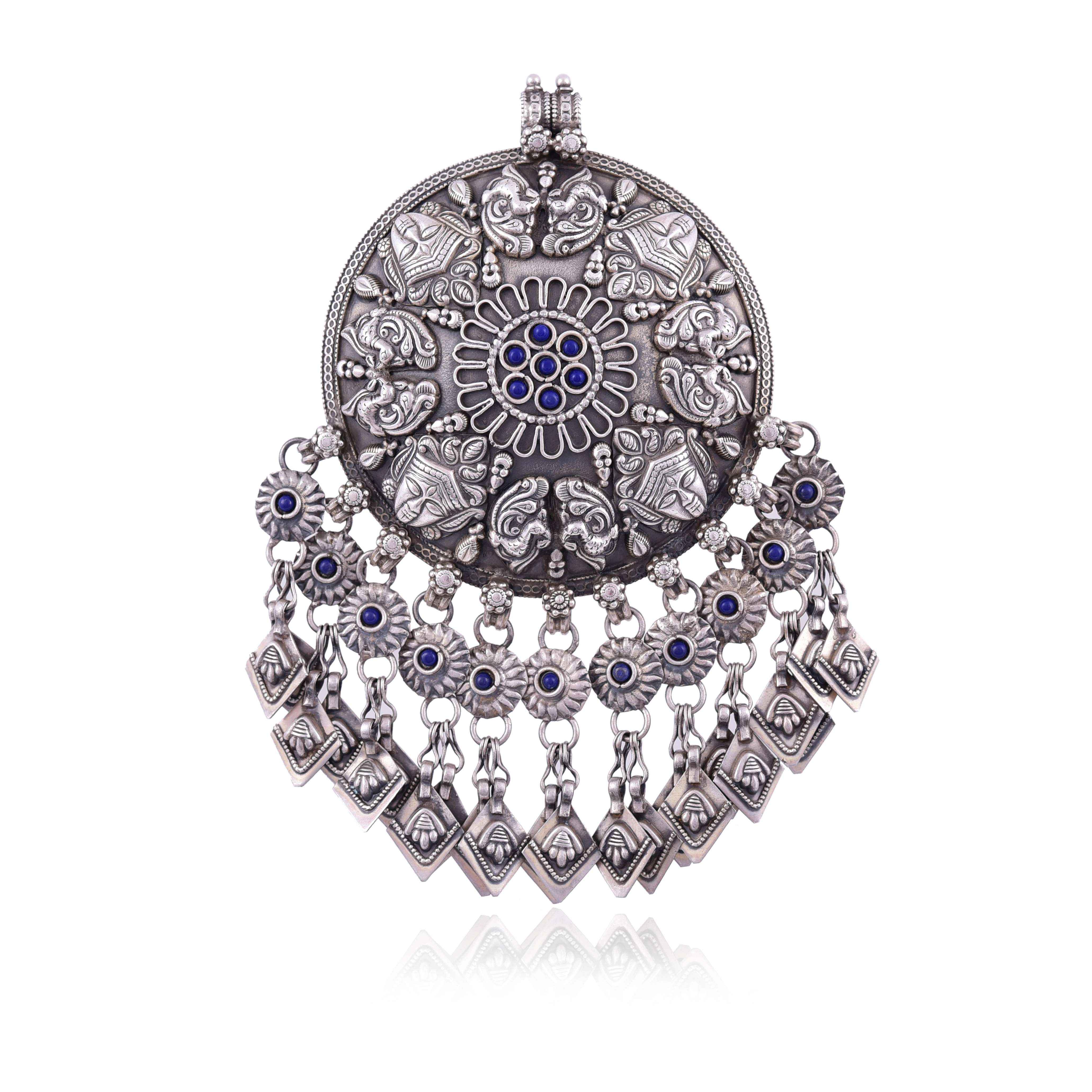 sterling-oxidised-silver-antique-lapis--pendant-sku-5856